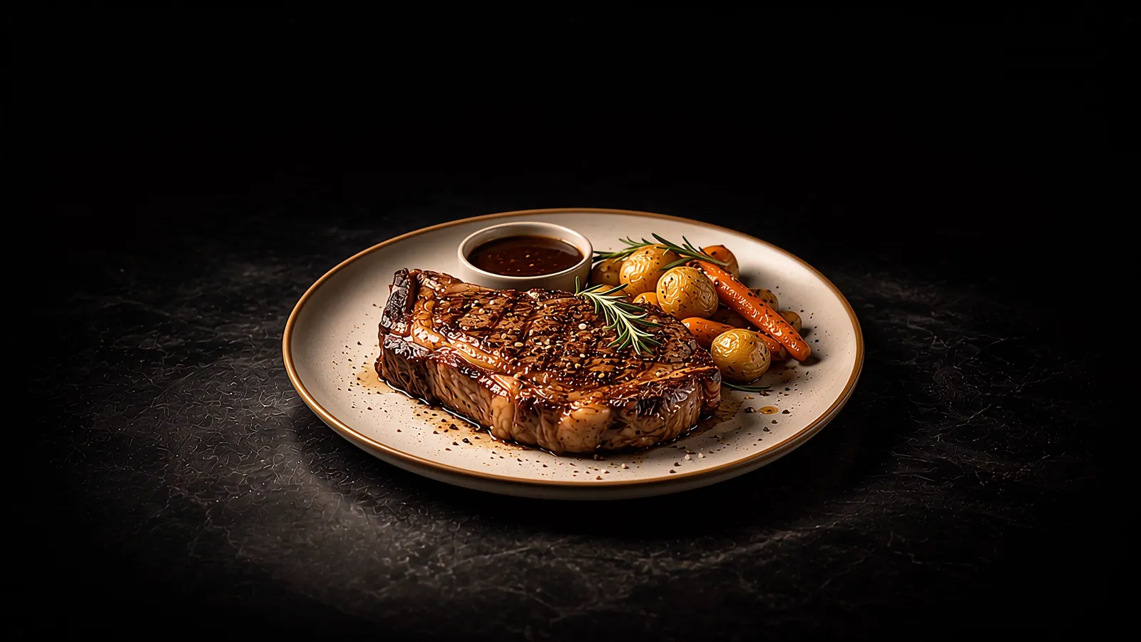 Plato de carne con guarnición servido en un restaurante